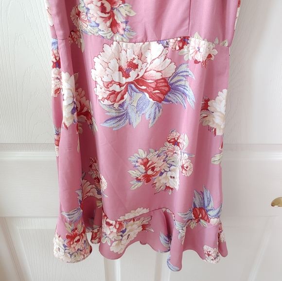 Paper Crane Floral Print Sleeveless A-Line Ruffle Mini Dress Pink Small - Picture 5 of 8